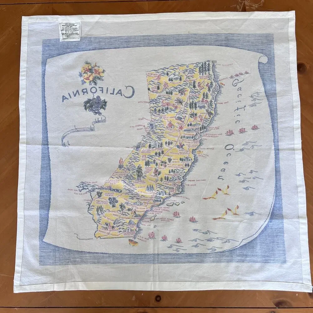 California Vintage Retro Map Cotton Kitchen Towel 22